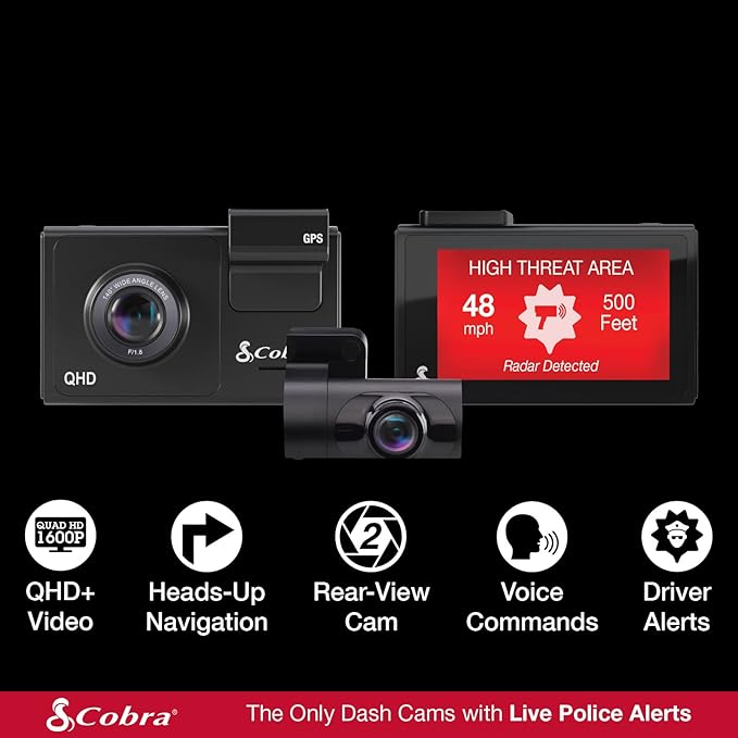 Cobra Smart Dash Cam + Rear Cam – QHD+ 1600P Resolution, Built-in Wi-Fi & GPS - Image 2