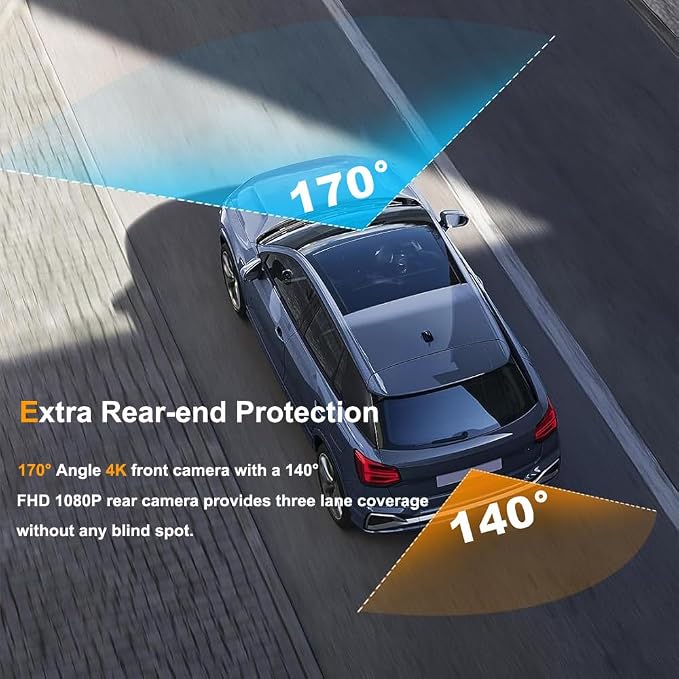 Dash Cam Front and Rear with 64GB Card, 4K+1080P Dual Dash Camera - Image 3