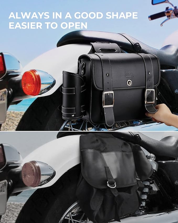 KEMIMOTO Motorcycle Saddlebags Throw Over Saddle bags 20L Faux Leather Side - Image 3