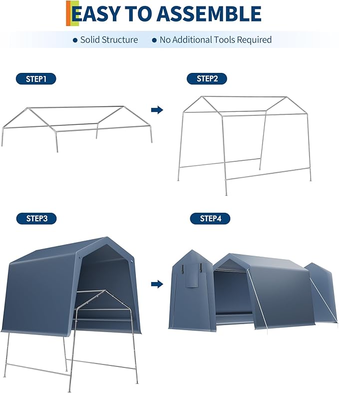 6x8 FT Outdoor Storage Shed, Portable Carport - Image 8