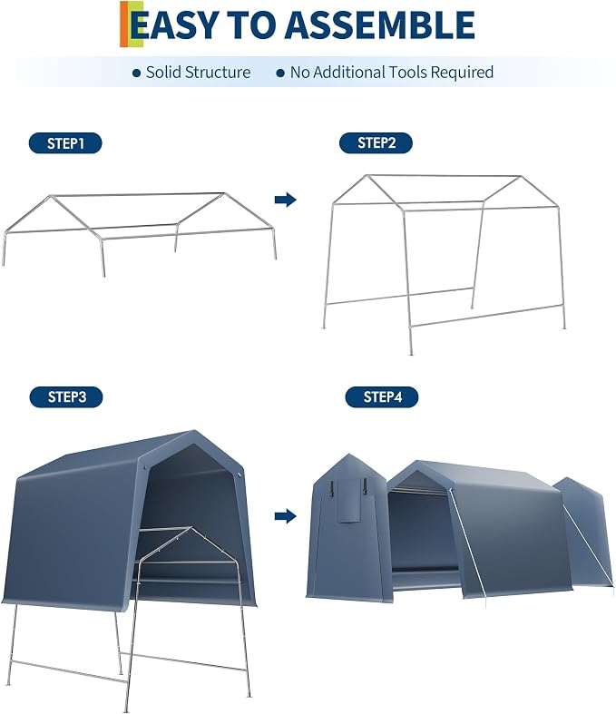 6x8 FT Motorcycle Shed, Durable Outdoor Motorcycle Storage Tent - Image 7