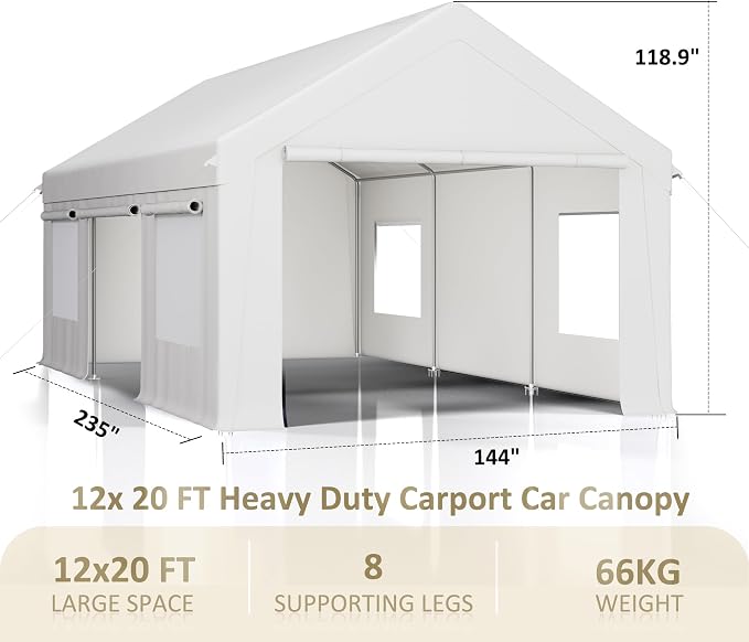 Carport 12' x 20' Heavy Duty Portable Garage, Carport Canopy - Image 7