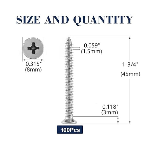 #8 x 1-3/4" Wood Screw 100Pcs 18-8 Stainless Steel Screws Flat Head Phillips - Image 2