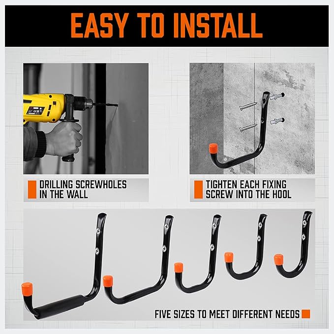 HORUSDY 10-Pack Heavy Duty Garage Storage Hooks Assorted Utility Hooks - Image 6