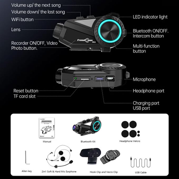 FreedConn R3 PRO Motorcycle Helmet Bluetooth Headset - Image 8