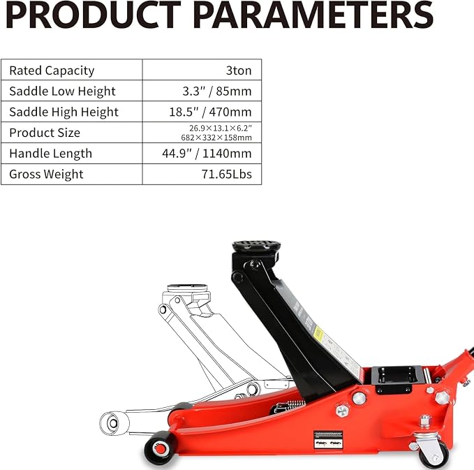 3 Ton Low Profile Floor Jack, Heavy Duty Floor Jack - Image 4