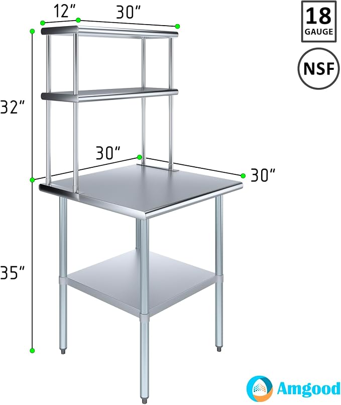 Amgood Stainless Steel Work Table Double Tier Overshelf | Metal Kitchen Prep - Image 3