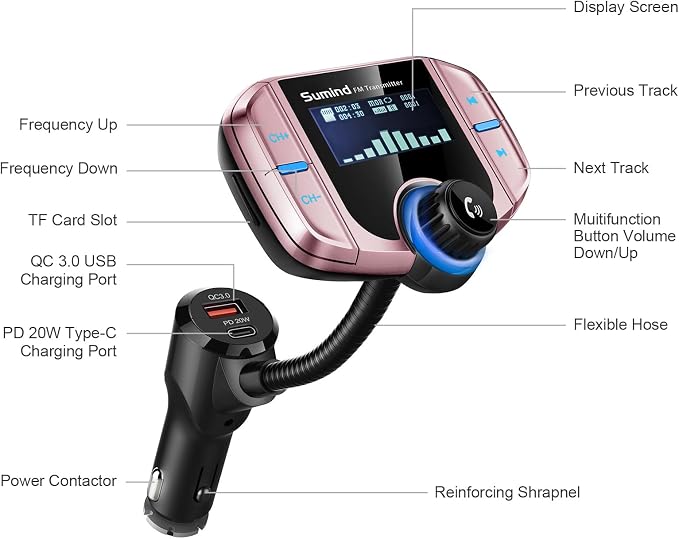Upgraded Bluetooth FM Transmitter, Wireless Radio Adapter Hands Free Car Kit - Image 2