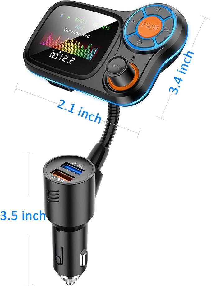 TSNAM Wireless Car Bluetooth Adapter, Radio FM Transmitters HandsFree Call - Image 7
