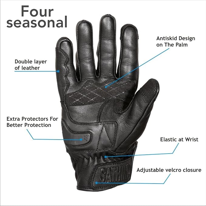 Leather Motorcycle Gloves for Men and Women | Touchscreen | Full Finger | - Image 3