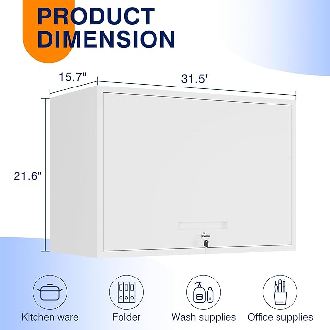 Yizosh Metal Wall Cabinet with Doors and Shelves, Floating Storage Unit - Image 3