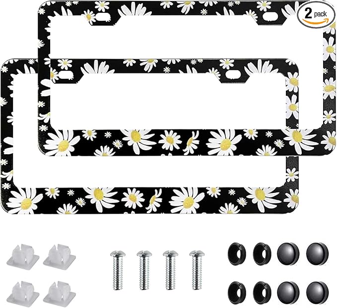 2 Pack Universal Daisy Floral License Plate Frame by Unknown