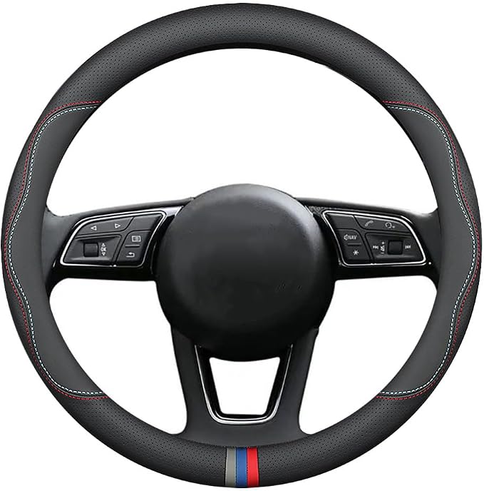 New Nappa Leather car Steering Wheel Cover, Universal 15 inch Black - Image 4
