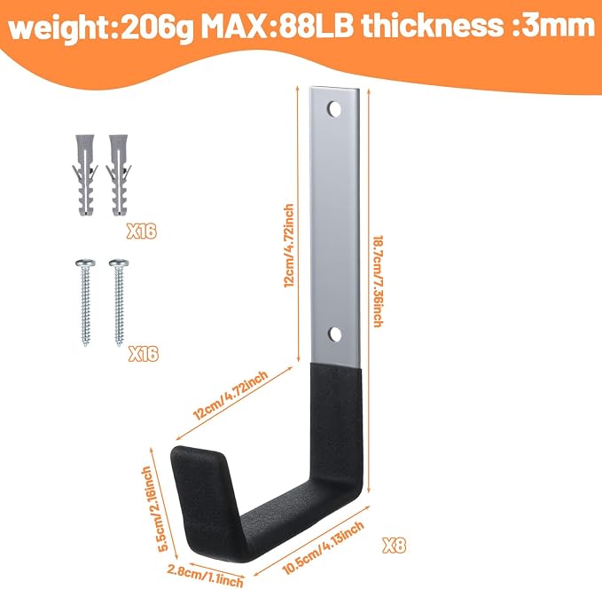 Heavy Duty Garage Hooks 8-Pack Wall Mount Storage Hooks - Image 2