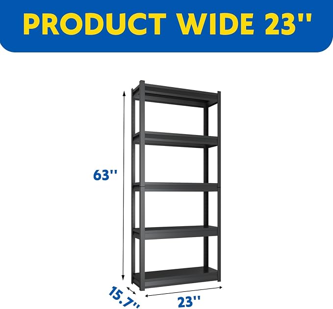 63''H Garage Shelving Heavy Duty, 1600LBS Storage Shelves, 5-Tier Adjustable - Image 3