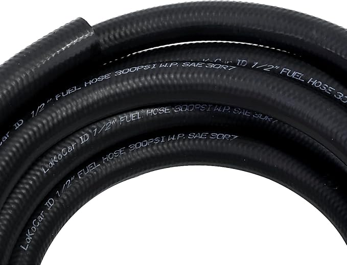 LokoCar Rubber Fuel Hose Line Push Lock 1/2" ID SAE 30R7 NBR 25ft 300PSI Black - Image 2
