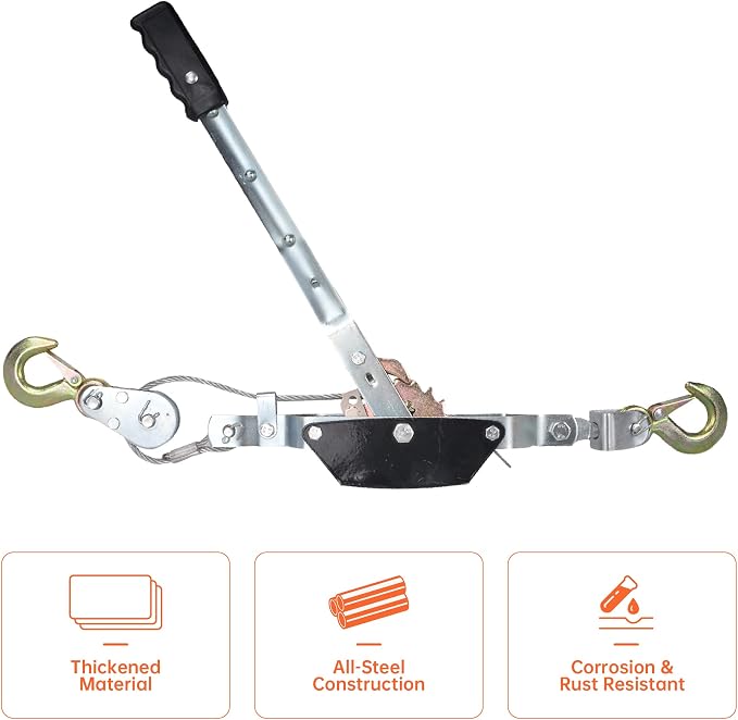 4 Ton Heavy Duty 2 Hook Steel Cable Dual Gear Power Puller Come Along Chain - Image 7