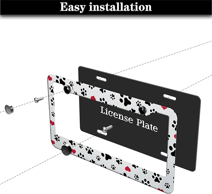 License Plate Frames Black, and Red License Plate Bracket Dog Footprints - Image 7