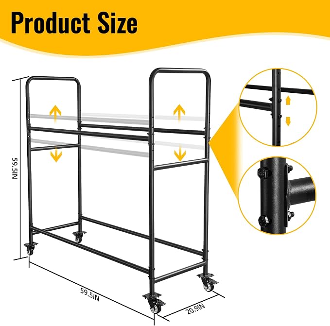 Tire Rack, Adjustable Height Metal Rolling Storage Rack 60" x 59" x 21" - Image 2