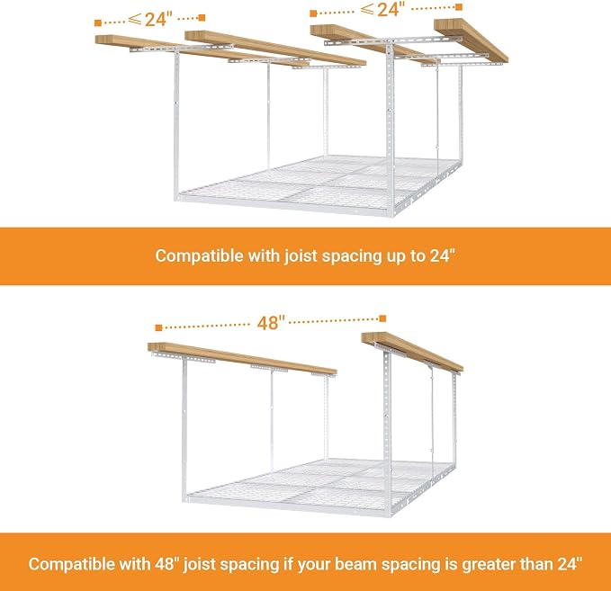 4ftx8ft Overhead Garage Storage Rack, Heavy-Duty Metal Garage Ceiling Storage - Image 7