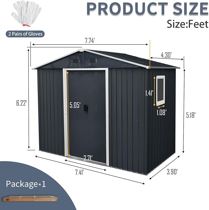 8x4 FT Outdoor Storage Shed, Metal Shed - Image 3