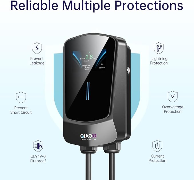 QIAO Level 2 EV Charger, Wi-Fi Bluetooth APP Enabled EVSE, 4.3in Display - Image 8