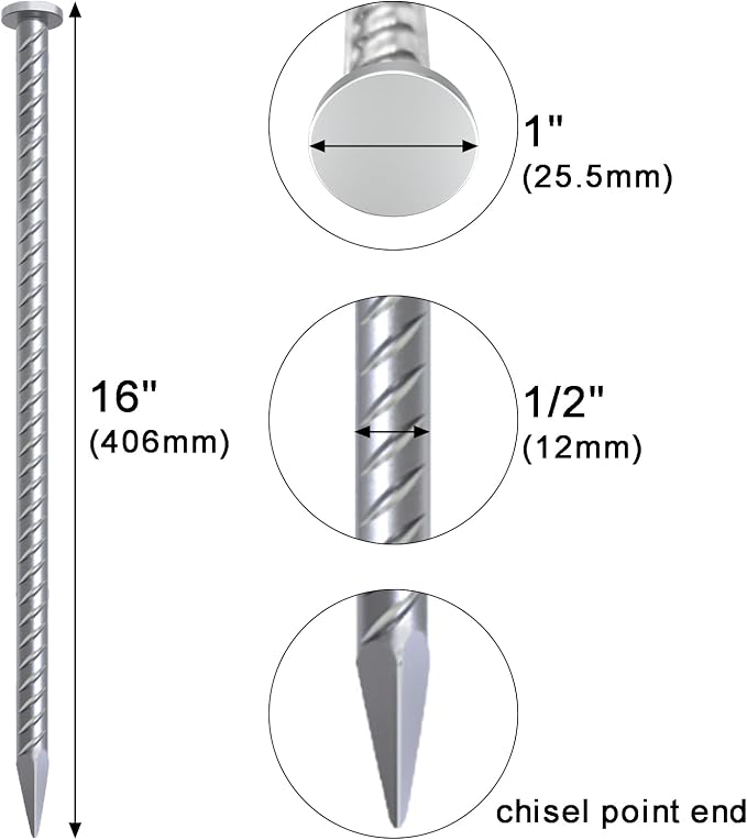 VVOKGO 16 Inch Rebar Stakes Metal Asphalt Anchoring Spikes Ground, 1/2 Inch - Image 2