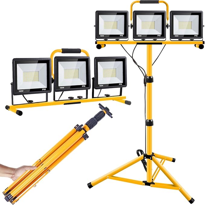 21000 Lumen Work Lights with Stand, 3 Adjustable Head LED Work Light，Foldable by Bipeoo