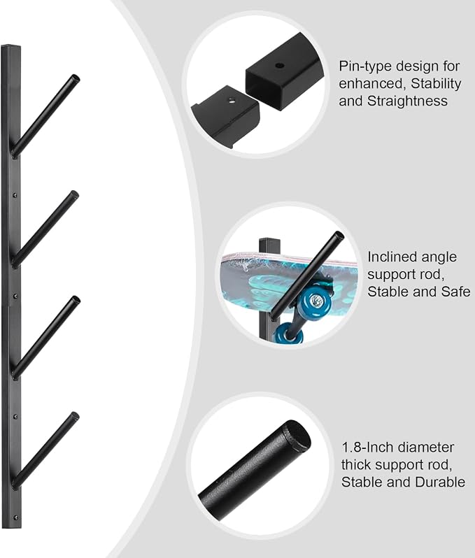 Skateboard Rack Wall Mount – Skateboard Wall Hanger, Snowboard Display Wall - Image 4