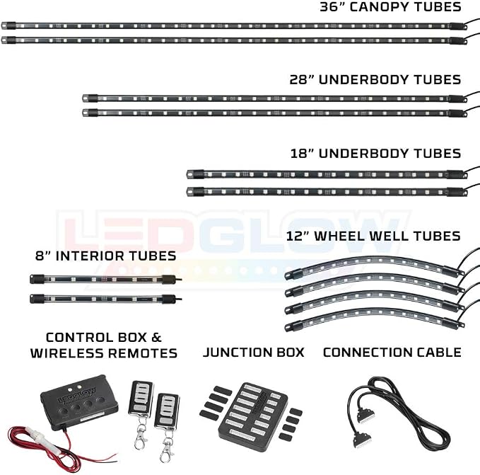 LEDGlow 12pc Million Color LED 4-Seater Golf Cart Underglow Neon Kit - Image 2