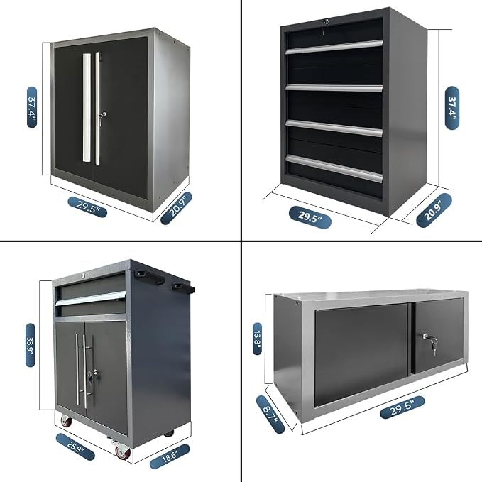 JZD Garage Storage Cabinet System, Lockable Tool Workbench Set - Image 6