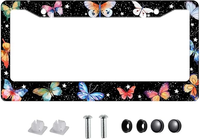 Butterfly License Plate Frame Animal Print License Plate Holder Bracket Metal by Unknown