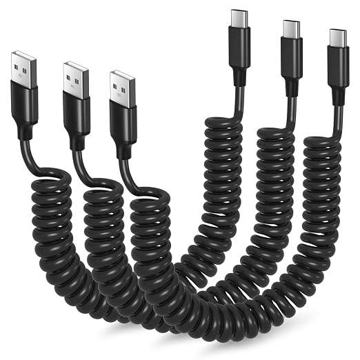 Coiled USB C Cable for Car, 3ft Retractable Car Charger Type C Fast Charging by Besgoods