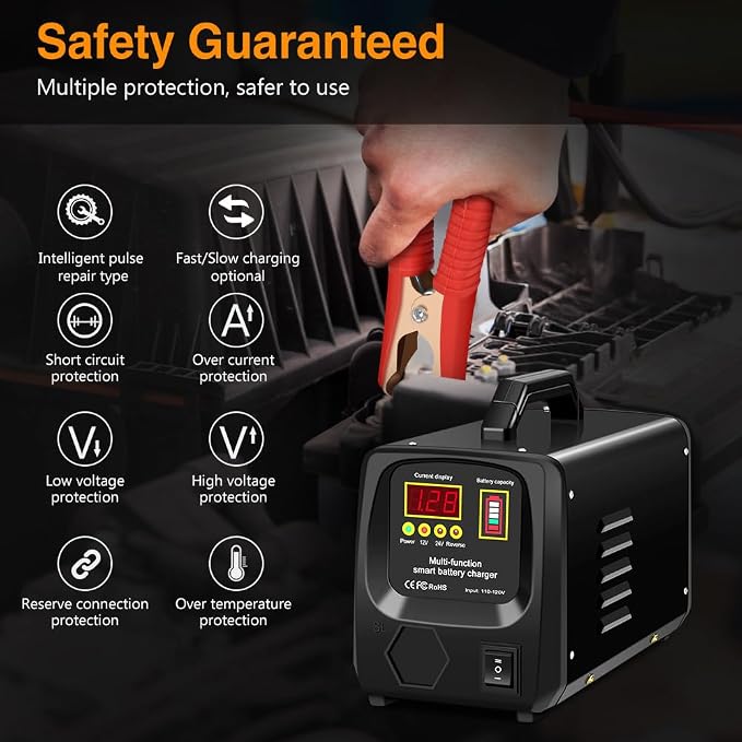Outerman Car Battery Charger, 24V/12V Fully-Automatic Battery Charger - Image 4