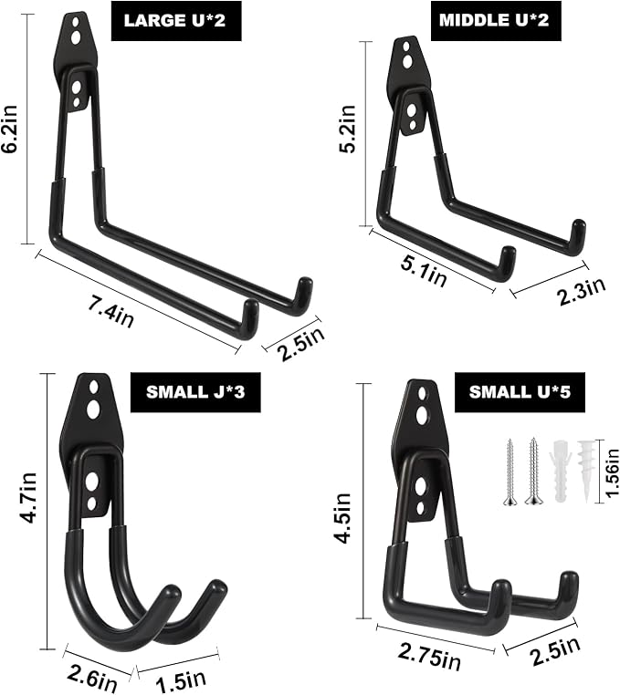 Steel Garage Hooks Wall Tool Organizer, 12 Pack Garage Storage Hook Heavy Duty - Image 2