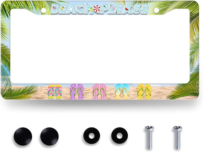 Beach Please License Plate Frame Hawaii Flip Flops License Plate Stainless by RNKATIH