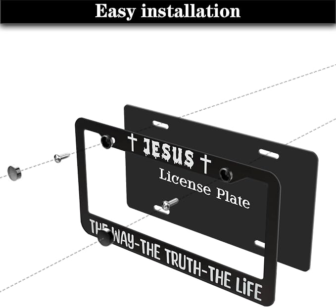 License Plate Frame Black and White Front License Plate Bracket Jesus The Way - Image 7