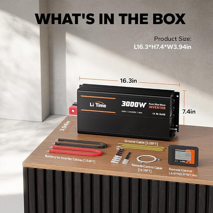 LiTime 3000W Pure Sine Wave Inverter 12V DC to 120V AC Converter - Image 8