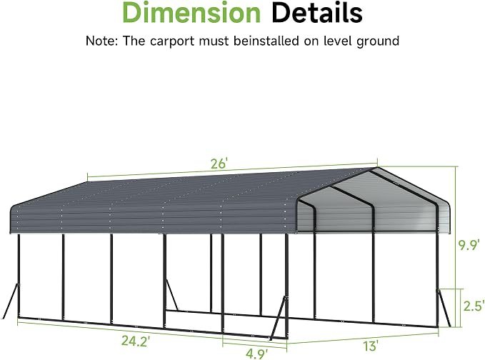 Real Relax 13' x 26' Metal Carport, Heavy Duty Carport - Image 7