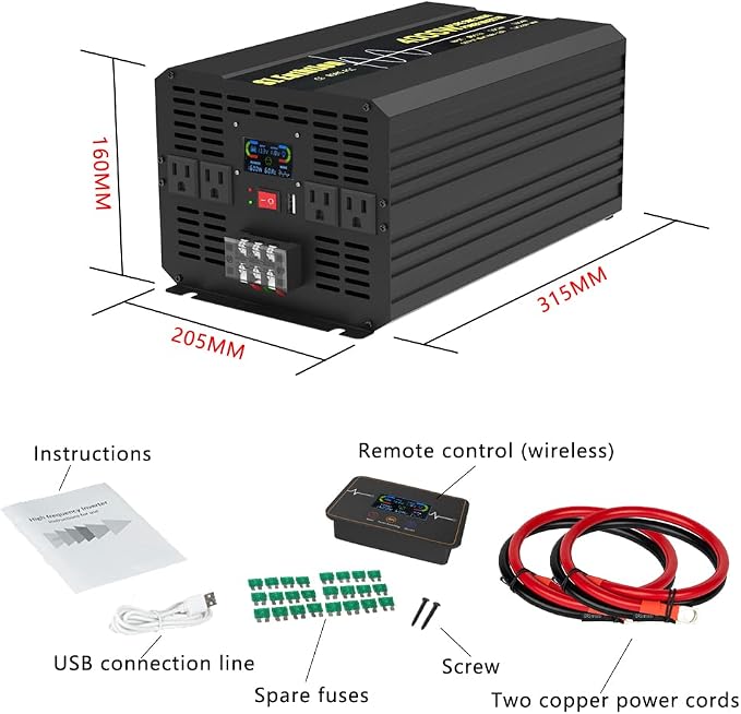 4000W Pure Sine Wave Power Inverter 12V DC to 120V AC 60HZ - Image 7