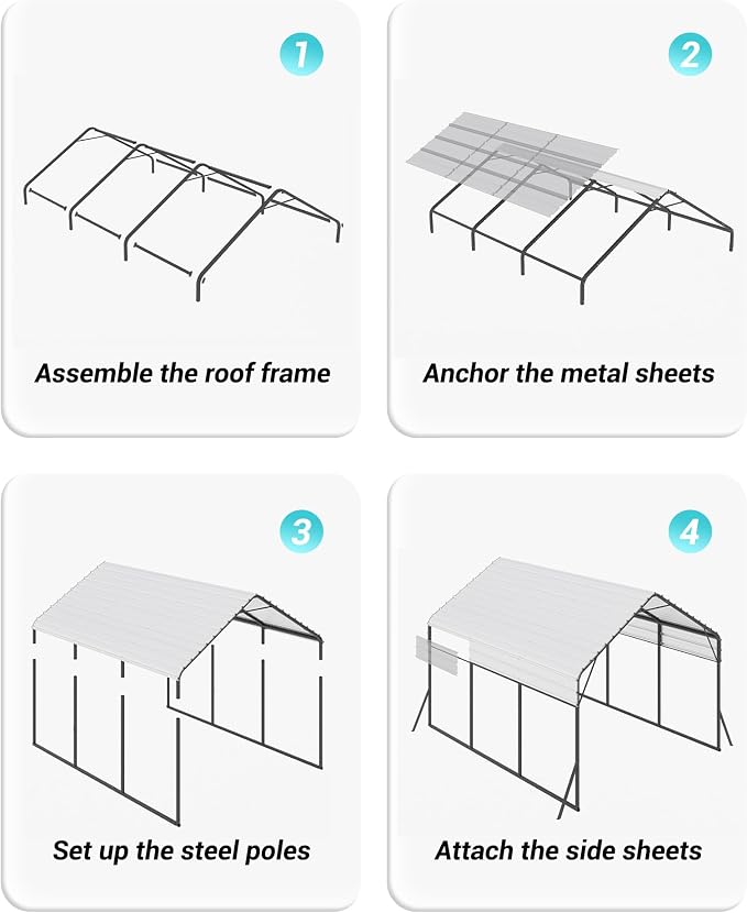 13'x16'x11' Metal Carport, Steel Heavy Duty Car Ports - Image 8