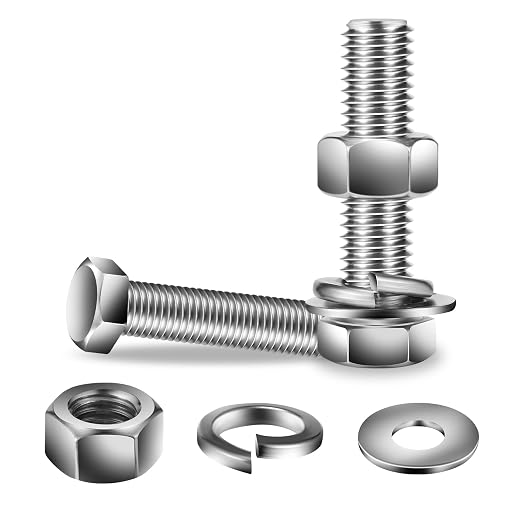 5/16-18 x 2" Hex Head Screw Bolt, Flat & Lock Washers, Fully Threaded, by SG TZH by SGTZH