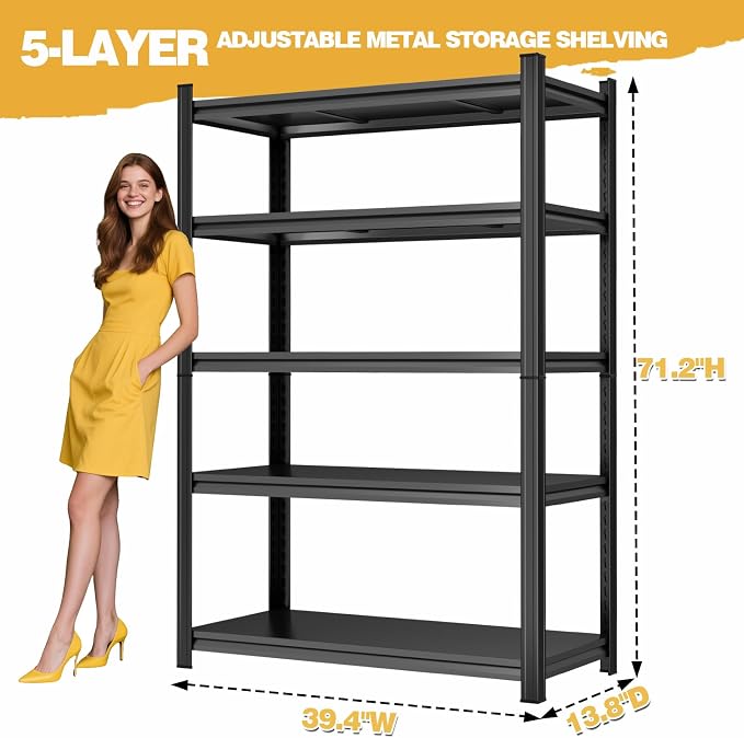 72" H Metal Garage Shelving Unit 3500LBS Metal Storage Shelves 5 Tier - Image 3