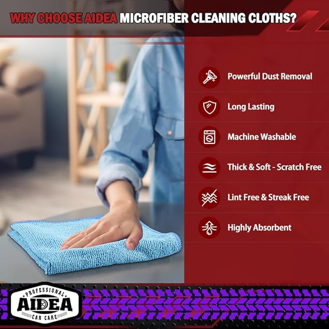 AIDEA Microfiber Cleaning Cloths, 12x12 Inch, Shop Rags, Lint Free - Image 3