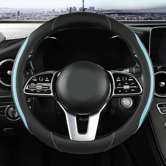 Car Steering Wheel Cover, Leather Steering Wheel Cover Blue Universal 14.5-15 by Szttswamp