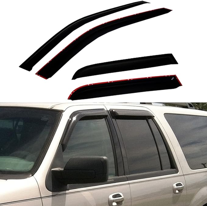 4pcs Front+Rear Smoke Sun/Rain Guard Outside Mount Tape-On Window Visors by LQQDP