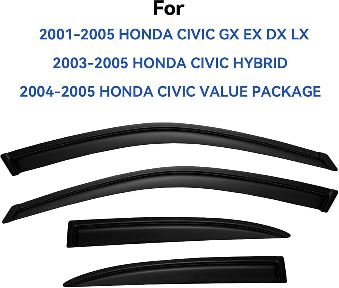 Window Visors Rain Guards for Honda Civic 2001 2002 2003 2004 2005, Out-Channel - Image 2