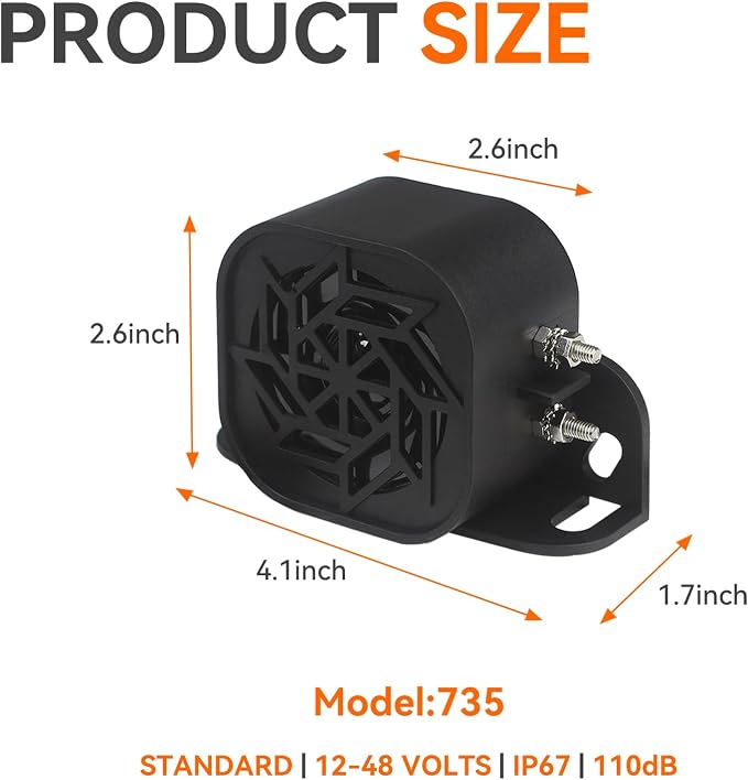 735 Back-up Alarm 12V-48V 110dB IP67 Waterproof Dust-Proof Reversing Warning - Image 3