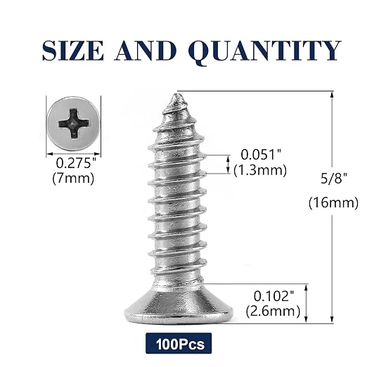 #6 x 5/8" Wood Screw 100Pcs 18-8 Stainless Steel Screws Flat Head Phillips Fast - Image 2