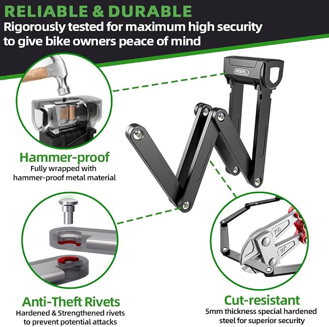 RBRL Folding Bike Lock, 3.6ft Heavy Duty Anti Theft, Hardened Steel 8mm Chain - Image 3